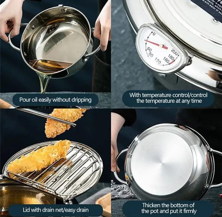 Olla Japonesa con Termometro para Frituras con Tapa y Escurridor