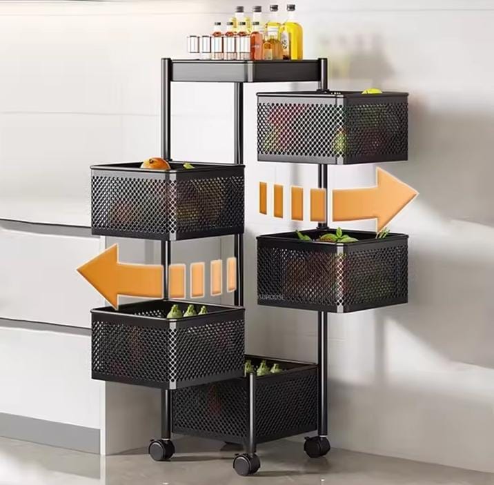 Estante Giratorio Cuadrado de 5 Niveles para Frutas y Verduras